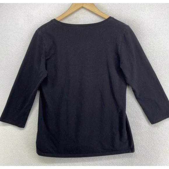 EILEEN FISHER Top S Stretch Organic Cotton Jersey Scoop Neck 3/4 Sleeve Black - Picture 3 of 10
